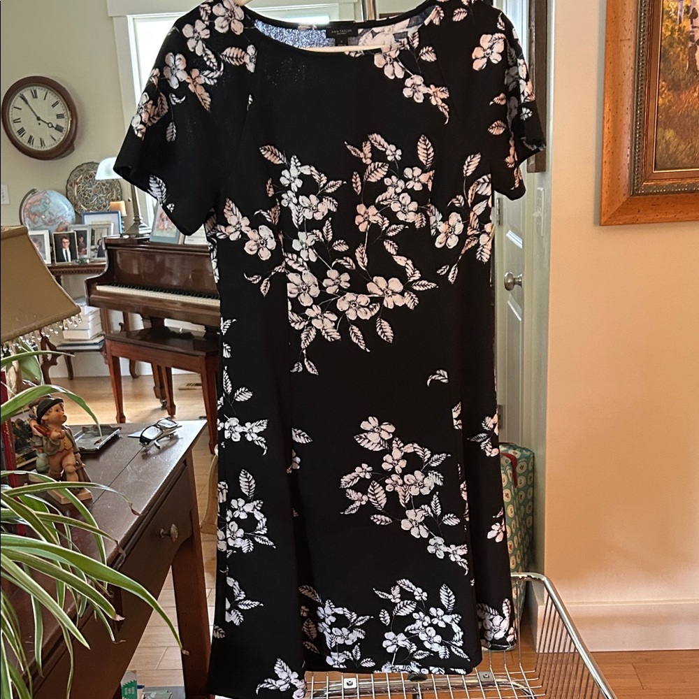 Ann Taylor Black Dress with White Floral Design